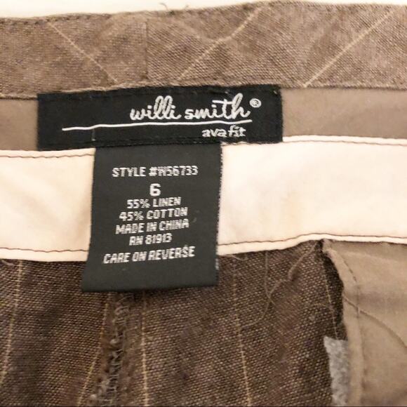 5/$25 Willi Smith Linen Brown Pinstriped Cropped Pants Women's Size 6 - Picture 5 of 5